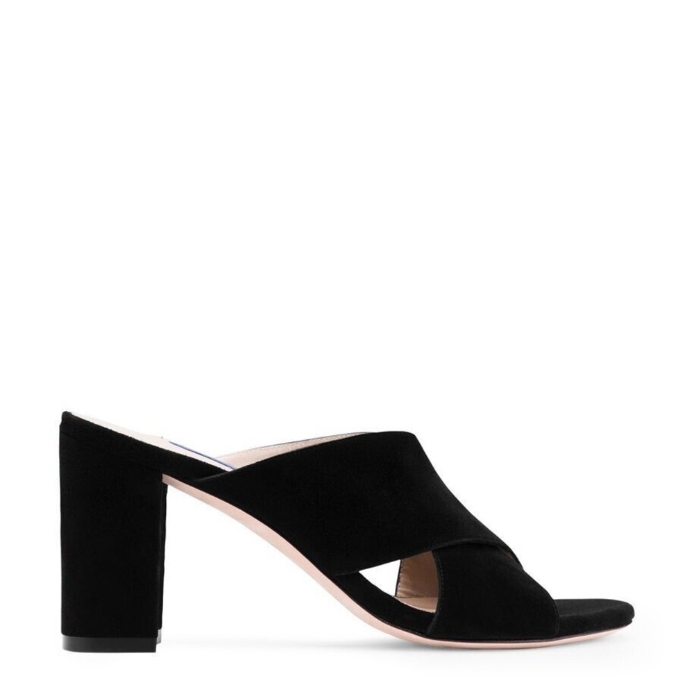 STUART WEITZMAN GALENE SUEDE CRISS CROSS BLOCK MULE SLIDE BLACK SIZE 5
